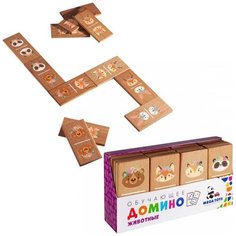 Домино детское деревянное Мега Тойс настольная игра для детей и малышей / развивающие игрушки от 1 года / Животные / 28 фишек