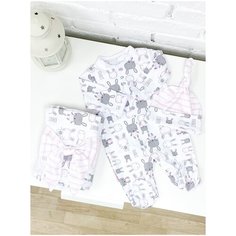 Комплект летний "Зайки-милашки " розовые : плед, лента, комбинезон, шапочка СуперМаМкет