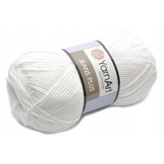 Пряжа YarnArt "Jeans plus", 55% хлопок, 45% акрил, 160 м/100 гр, (62 белый ), 1 шт