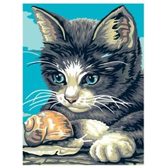 Картина по номерам, "Живопись по номерам", 60 x 80, A54, котёнок, животные, улитка, интерес, природа, небо, облака