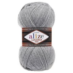Пряжа Alize Lanagold Fine, 51% акрил / 49% шерсть, 100 гр/390 м, 5 шт. упаковка, цвет 21 серый меланж