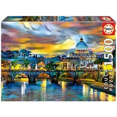 Пазл Educa 1500 деталей: Базилика Святого Петра и мост Святого Ангела