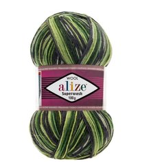 Пряжа Alize Superwash 100 белый-салатовый-зеленый (2696), 75%шерсть/25%полиамид, 420м, 100г, 1шт