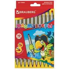 Фломастеры двухсторонние BRAUBERG 6 цветов, пишущие узлы 2 и 5 мм, вентилируемый колпачок, картонная упаковка, 151408 6 шт