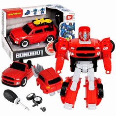 Трансформер BONDIBOT 2в1 робот-автомобиль с отвёрткой, джип красный с велосипедом Bondibon