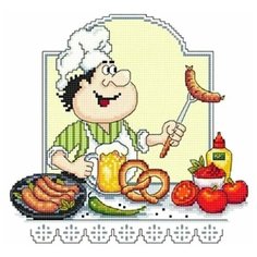 Набор для вышивания Сделано с любовью "Баварские колбаски" 21x21 см, Мужчины Еда Овощи Люди