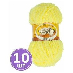 Пряжа для вязания крючком, спицами Adelia Аделия SOFIA плюшевая, средняя, полиэстер 100%, цвет №19, ярко-жёлтый, 10 шт. по 50 г, 90 м
