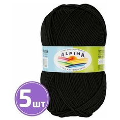 Пряжа детская для вязания крючком, спицами Alpina Альпина VERA классическая средняя, акрил/хлопок, цвет №02 Черный, 280 м, 5 шт по 100 г