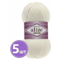 Пряжа для вязания крючком, спицами, Alize, Ализе, Cotton Gold, средняя, xлопок, aкрил, цвет 62, белый, 5 шт. по 100 г, 330 м