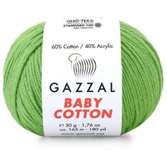 Пряжа Gazzal Baby Cotton (Газзал Беби Коттон) - 1 моток Зеленое яблоко (3448) 60% хлопок, 40% акрил 165м/50г