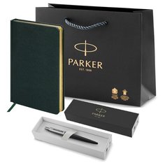 Подарочный набор: шариковая ручка Parker Jotter Originals черная, ежедневник А5 темно-зеленый и фирменный пакет Паркер