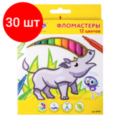 Комплект 30 шт, Фломастеры юнландия 12 цветов, "экзотика", вентилируемый колпачок, картон, 151421