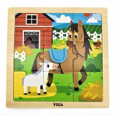 Развивающие игрушки из дерева Viga Toys Развивающая игра-пазл для детей Лошадки (9 элементов) дерево 44624 Vigatoys