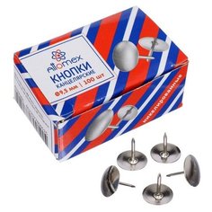 Кнопки канцелярские никелированные 9,5 мм, 100 штук, Attomeх, в картонной коробке Top Market