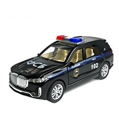 Машинка металлическая / модель BMW X7 1:32/ инерционная машинка Полиция / свет, звук, открываются двери, 16см, черная без бренда