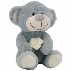 Мягкая игрушка Unaky Soft Toy Медвежонок Сильвестр, 20/25 см, серый, с шариками для мелкой моторики, с белой розой (0913920-212)