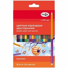 Карандаши цветные двусторонние Гамма 18 шт, 36 цветов, картонная упаковка, европодвес (80220224) Gamma