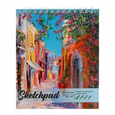 Скетчпад 125 x 150 мм, 60 листов на гребне "Солнечная улочка", твёрдая обложка, матовая ламинация, блок 80 г/м2 Феникс