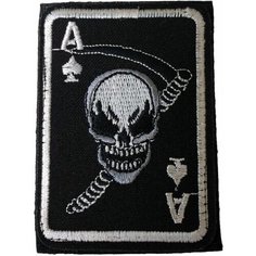 Нашивка ( шеврон патч ) тактическая Туз пик с черепом с косой вышитая на липучке 7,5х5 черно-белая нет бренда