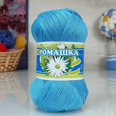 Пряжа ПНК им. С. М. Кирова Ромашка (ПНК), св. джинса - 3104, 100% мерсеризованный хлопок, 4 мотка, 75 г, 320 м.