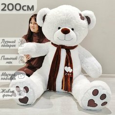 Большой плюшевый медведь, мягкая игрушка мишка Тони Шарф 200 см, белый Нет бренда