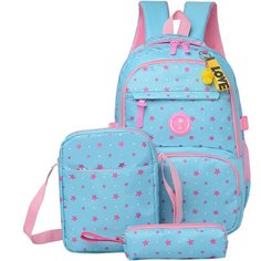 Школьный рюкзак для девочки 3 предмета (рюкзак, сумка, пенал), Голубой нет ТБ