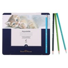 Карандаши акварельные 24 цвета Aquarelle, в металлической коробке с ложементом Bruno Visconti