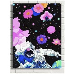 Картина по номерам на холсте радужный космос (космонавт, цветы) - 9035 В 30x40