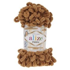 Пряжа плюшевая Alize Puffy (Ализе Пуффи) - 3 мотка 179 верблюжий для вязания руками, гипоаллергенная, большие петли (4см), 9м/100г