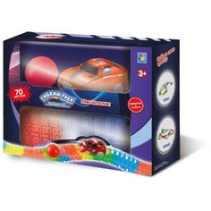 1TOY мини-набор Гибкий трек, 70 деталей, дорога светится в темноте + гоночная машинка (со светом)