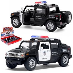 Металлическая инерционная машинка Kinsmart 1:40 "2005 Hummer H2 SUT - Police" 5097WPKT с открывающими дверями в индивидуальной упаковке