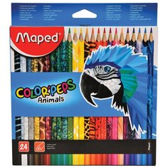Карандаши цветные MAPED (Франция) "ColorPeps Animals", 24 цвета, трехгранные, заточенные, европодвес