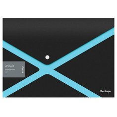 Berlingo Папка-конверт на кнопке Berlingo "xProject" А4, черная/голубая, 300мкм