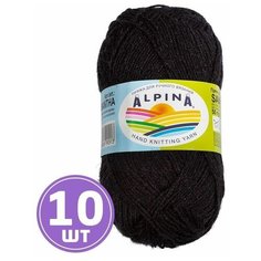 Пряжа для вязания крючком, спицами Alpina Альпина SAMANTHA классическая средняя, вискоза/полиэстер, цвет №08 Чёрный, 160 м, 10 шт по 50 г
