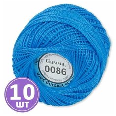 Пряжа для вязания спицами, крючком, машинного вязания Gamma Ирис классическая тонкая, 100% хлопок цвет 0086 ярко-синий, 10 шт. по 10 г 82 м