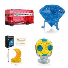 Игрушки для детей Модель для сборки комплект 4 пазла Идея подарка классу 23 февраля Автобус, Кристал, Месяц, Футбольный мяч Iq Toy