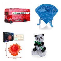Игрушки детям Сборная модель комплект подарочный 4 пазла Идея подарка классу Новый год Автобус, Кристал, Шар Солнце, Панда Iq Toy