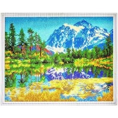 Алмазная мозаика на подрамнике Горы в отражении Цветной