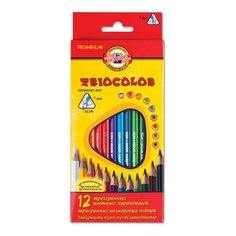 Карандаши цветные KOH-I-NOOR "Triocolor", 12 цветов, трехгранные, грифель 3,2 мм, европодвес, 3132012004KSRU