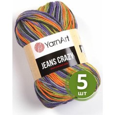 Пряжа YarnArt Jeans Crazy (Джинс Крейзи) - 5 мотков 8213 Зеленый / фиолетовый /оранжевый 55% хлопок, 45% полиакрил, 50 г 160 м