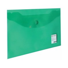 Папка-конверт на кнопке Brauberg (А5, 240х190мм, 150мкм, пластик) прозрачная зеленая (224025), 10шт.