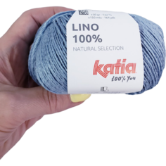 Пряжа Lino 100% Katia, 50гр/150м, 100%лен, цвет 34-голубой, 1 моток.