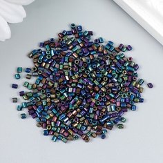 Бисер стекло , размер №12, Цилиндр, Синий меланж, Металлик 0,1 грамм , для рукоделия, плетения, вышивания Нет бренда