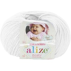 Пряжа Alize Baby Wool белый (55), 40%шерсть/20%бамбук/40%акрил, 175м, 50г, 5шт