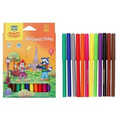 Фломастеры 12 цветов "Енот во Франции", смываемые 1 набор Случай