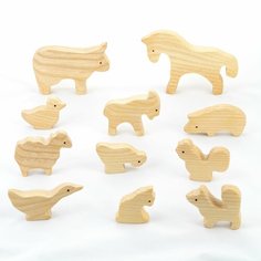 Мастерская Михеевых / Развивающая деревянная игрушка "Домашние животные" / набор, 11 фигурок неокрашенные / детская вальдорфская