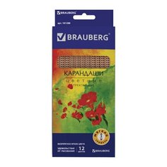 Карандаши цветные 12 цветов Brauberg "Цветы" (L=176мм, d=3мм, 3гр, лакированные) картон (181288), 12 уп.