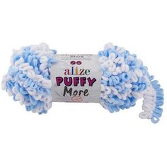 Пряжа Alize Puffy More белый-голубой (6266), 100%микрополиэстер, 11,5м, 150г, 3шт