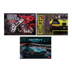 Альбом для рисования А4, 32 листа, "Автомото", обложка металлизированный картон, матовая ламинация, 3D фольга, блок 100 г/м2, микс Россия