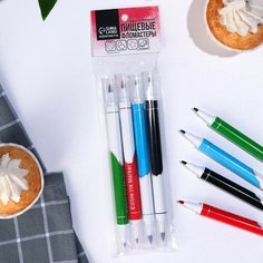 KONFINETTA Пищевые двусторонние фломастеры, для украшения десеротов: Голубой, зелёный, черный, красный, 36 г (4 шт. х 9 г).